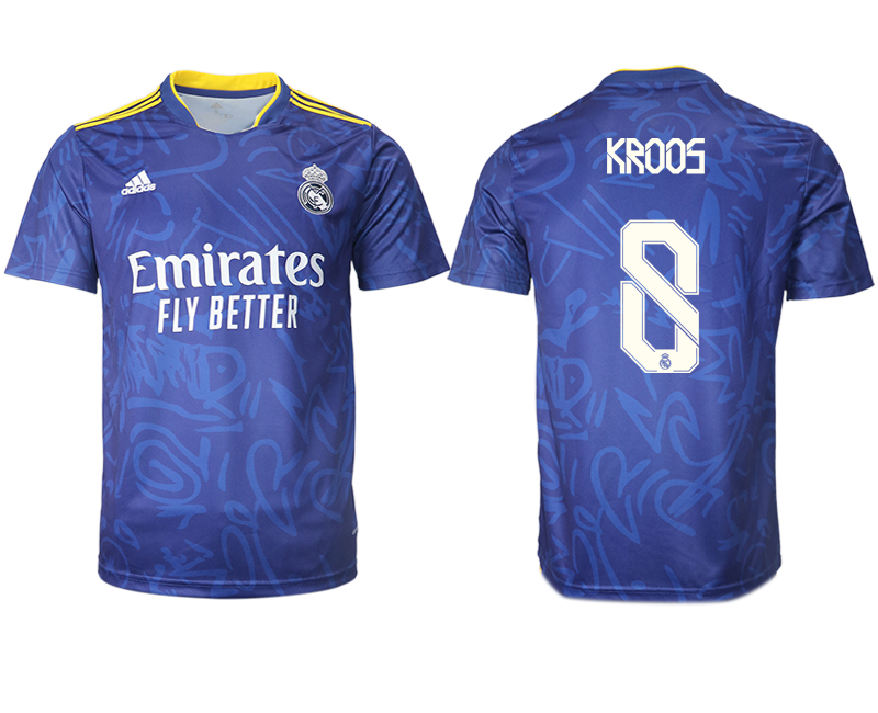 Men 2021-2022 Club Real Madrid away aaa version blue #8 Soccer Jersey->real madrid jersey->Soccer Club Jersey